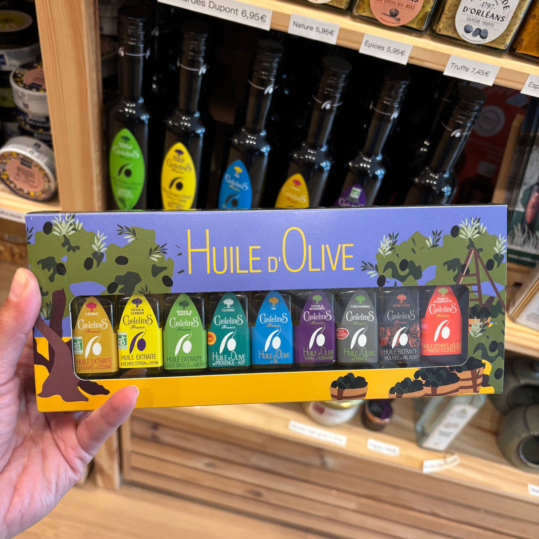 Coffret “Oliviers” – 9 mignonnettes d’huiles d’olive – Moulin Castelas