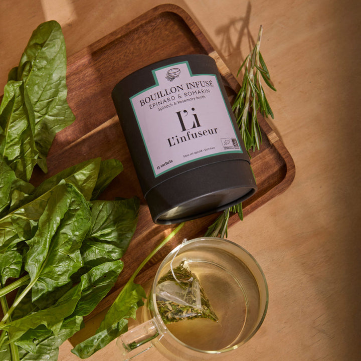 L’Infuseur – Bouillon Bio Épinard & Romarin – Sans Sel – 15 sachets