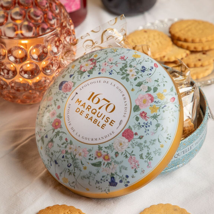 La Sablésienne Biscuit sucré Biscuits sablés pépites de caramel beurre salé - boite métal ronde "Bouquet sauvage" 175g