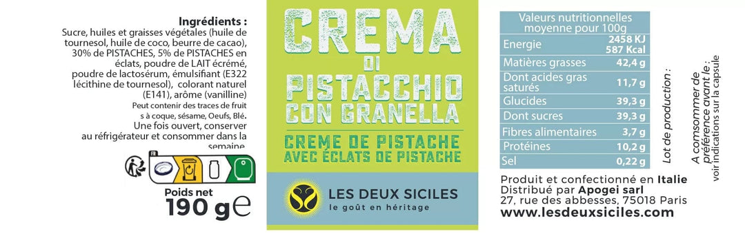 Les Deux Siciles Pâte à tartiner Crema di pistacchio- 190gr