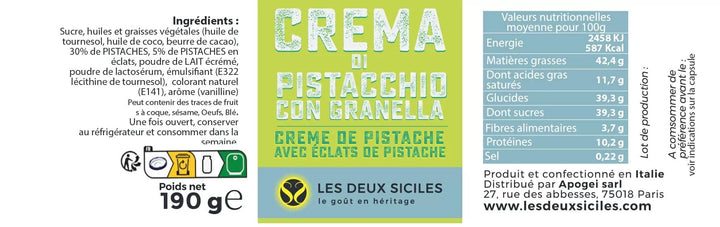 Les Deux Siciles Pâte à tartiner Crema di pistacchio- 190gr