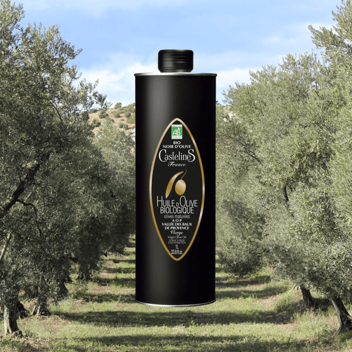 Moulin de Castelas Huile 1L Huile d’olive bio Noir d’Olive – AOP Vallée des Baux de Provence – Moulin Castelas