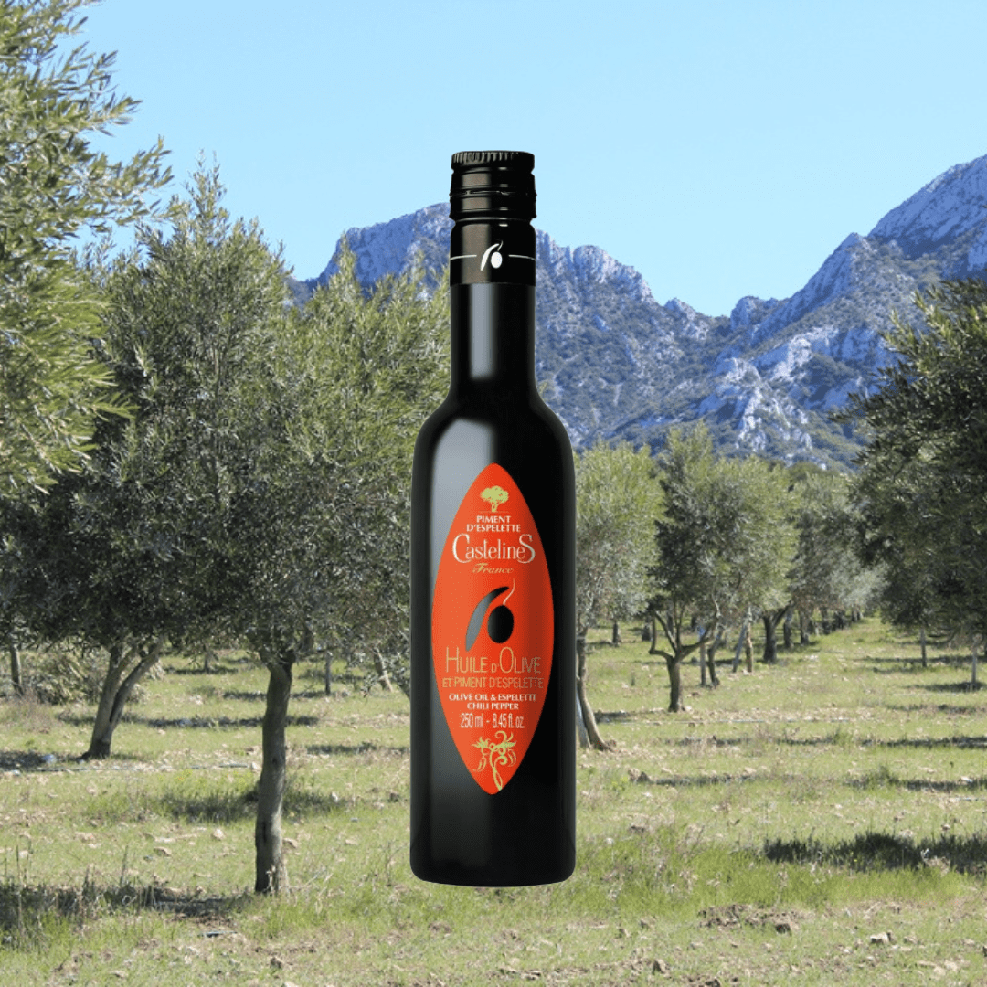 Moulin de Castelas Huile Huile d’olive au piment d’Espelette – Moulin Castelas – 250 ml